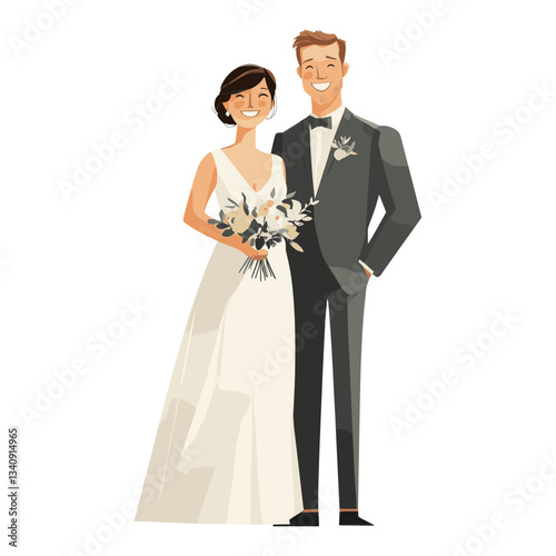 Obraz na płótnie Happy bride and groom standing together illustration wedding happy vector w salonie