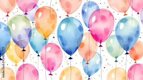 Watercolor balloons on a white background. Seamless pattern Vector