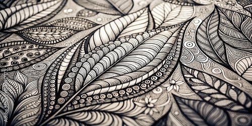 Whimsical Doodle Leaves Coloring Page: Black & White Floral Nature Print for Adult Coloring Books