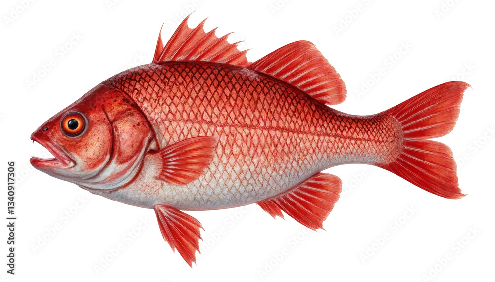 Fototapeta premium Detailed Red Fish Illustration with Transparent Background