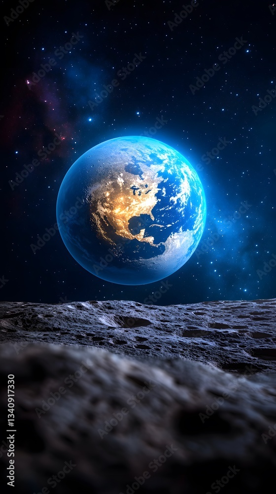 Obraz premium Lunar Landscape with Earth