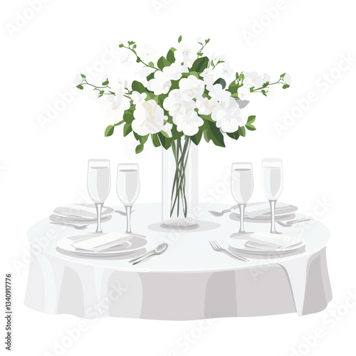 Dining table setting wedding flowers elegant plates vector