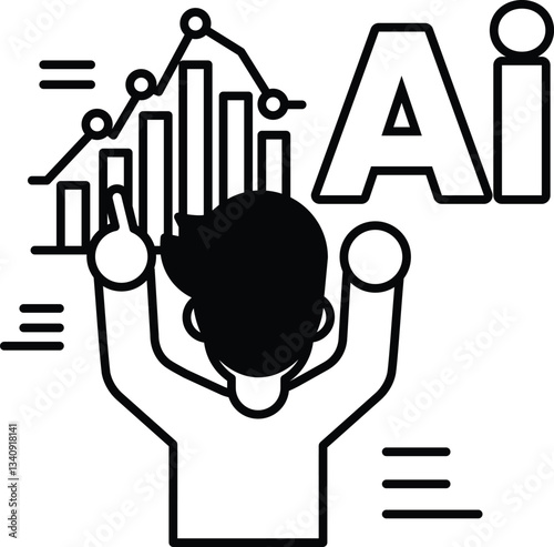 man is pointing at a chart with the word AI in the background