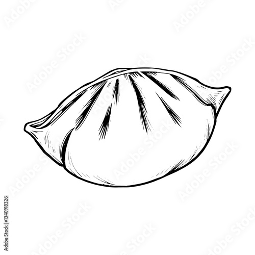 Hand drawn gyoza food. Engraving style black and white on white backgrounds. Vector