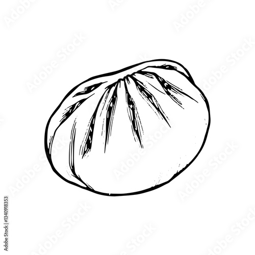 Hand drawn gyoza food. Engraving style black and white on white backgrounds. Vector