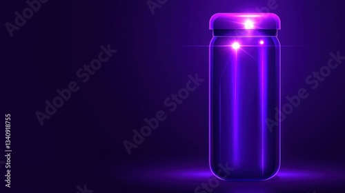 Glowing Purple Metallic Bottle Futuristic Product Shot Sleek Design Modern Display Artistic Illustration