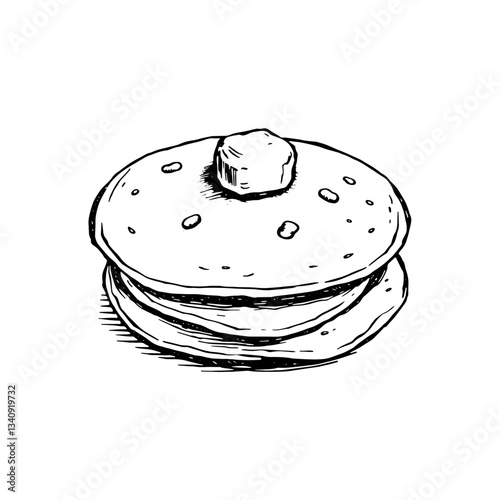 Hand drawn Pancakes. Engraving style black and white on white backgrounds. Vector