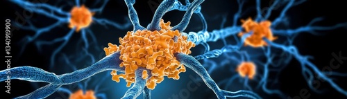 Neurons with Amyloid Plaques Illustrating Brain Disease and Neural Network Degeneration