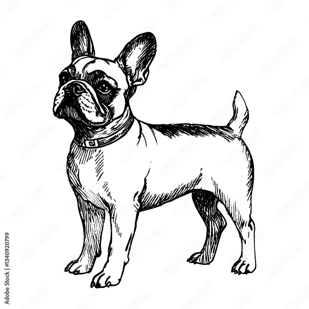 French bulldog sketch drawing canine vector