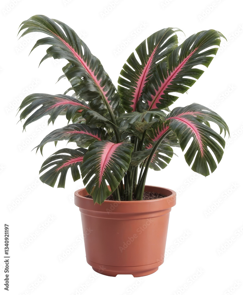 Green and Pink Monstera Plant in Pot with Transparent Background Green and Pink Monstera Plant in Pot with Transparent Background