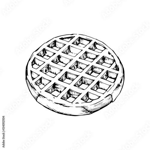 Hand drawn Waffles. Engraving style black and white on white backgrounds. Vector