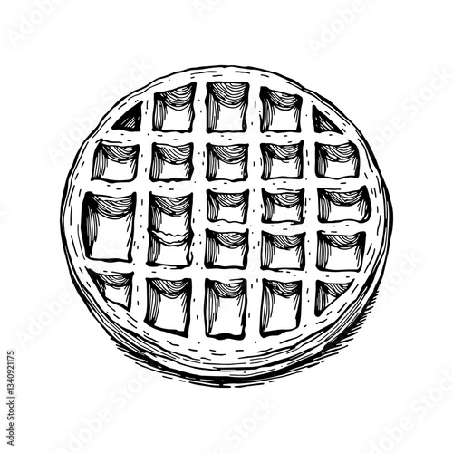 Hand drawn Waffles. Engraving style black and white on white backgrounds. Vector