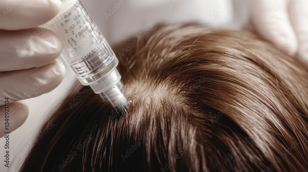 Fototapeta premium A close-up of a microneedling procedure for hair regrowth