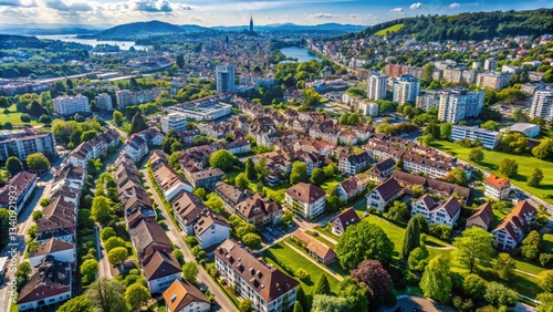 Zurich Switzerland Aerial Residential View, Cityscape Skyline, Swiss Homes, Urban Architecture, Bird's Eye Perspective