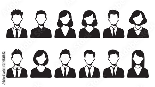Twelve Faceless Business People Icons Male, Female, Avatar Set