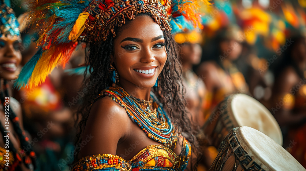 Fototapeta premium Joyful carnival dancer radiates vibrant festival energy