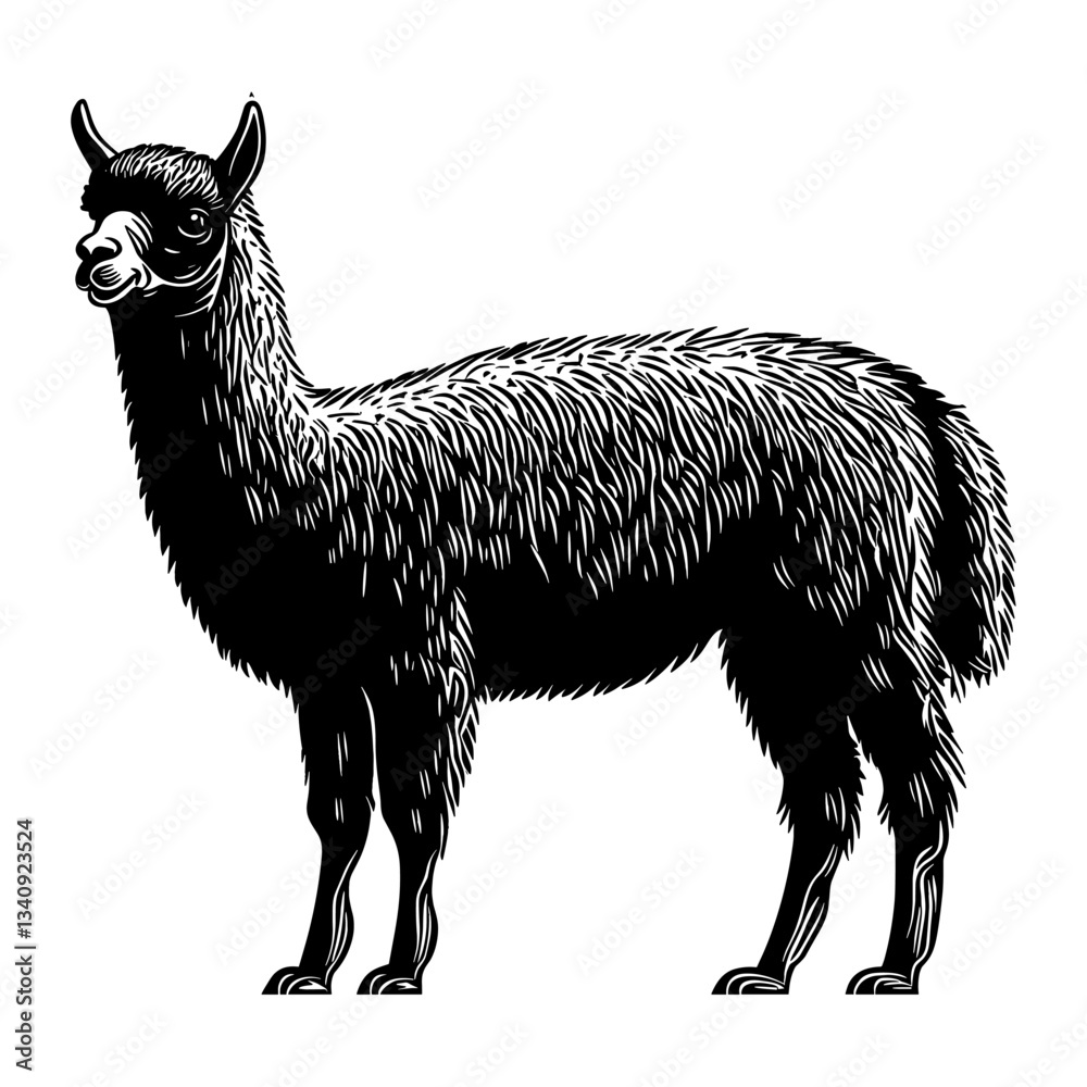 Fototapeta premium Simple alpaca linear illustration animal llama vector