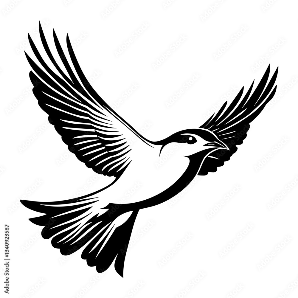 Simple flying bird linear illustration stencil design vector Simple flying bird linear illustration stencil design vector