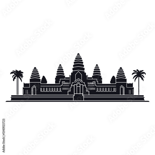 Simple angkor wat linear illustration landmark black vector