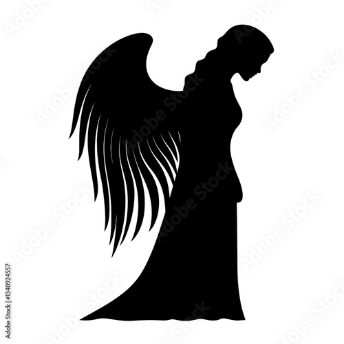 Simple angel linear silhouette black white vector