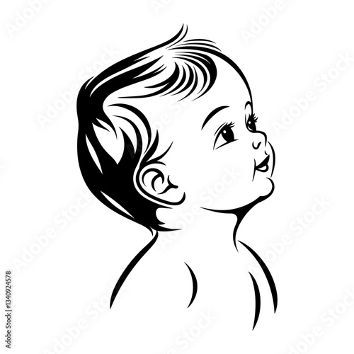Simple baby boy linear art illustration stencil vector