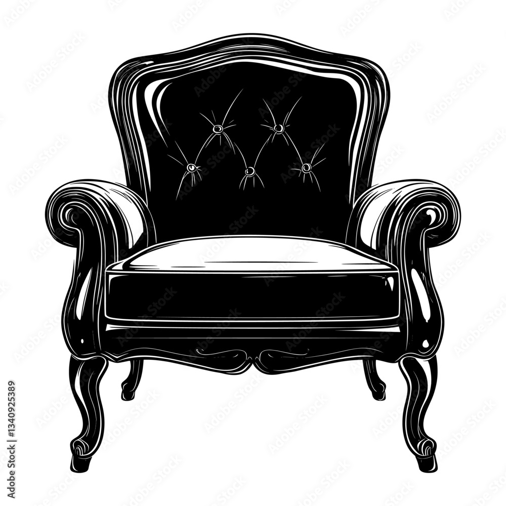 Simple vintage arm chair linear illustration furniture armchair vector