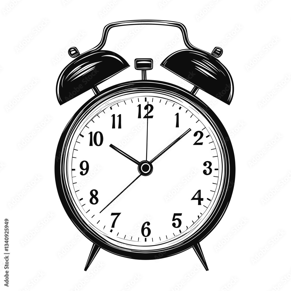 Simple alarm clock linear illustration design black vector Simple alarm clock linear illustration design black vector