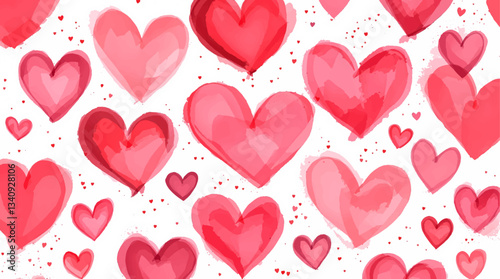 Watercolor red hearts seamless pattern on white background vector