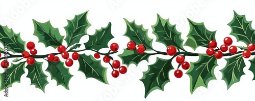 Holly Leaves and Berries Christmas Pattern for Seasonal Decorations, Festive Design for Cards and Banners