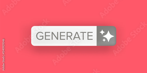 Generate Button Vector Clean White UI Element with Sparkle Icons on Pink Background, Modern Design for Web and App Interfaces, Call to Action Concept
