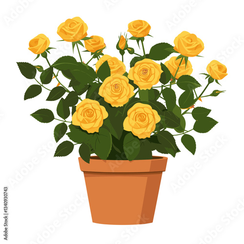 Potted plant yellow roses pot illustration flowers vector