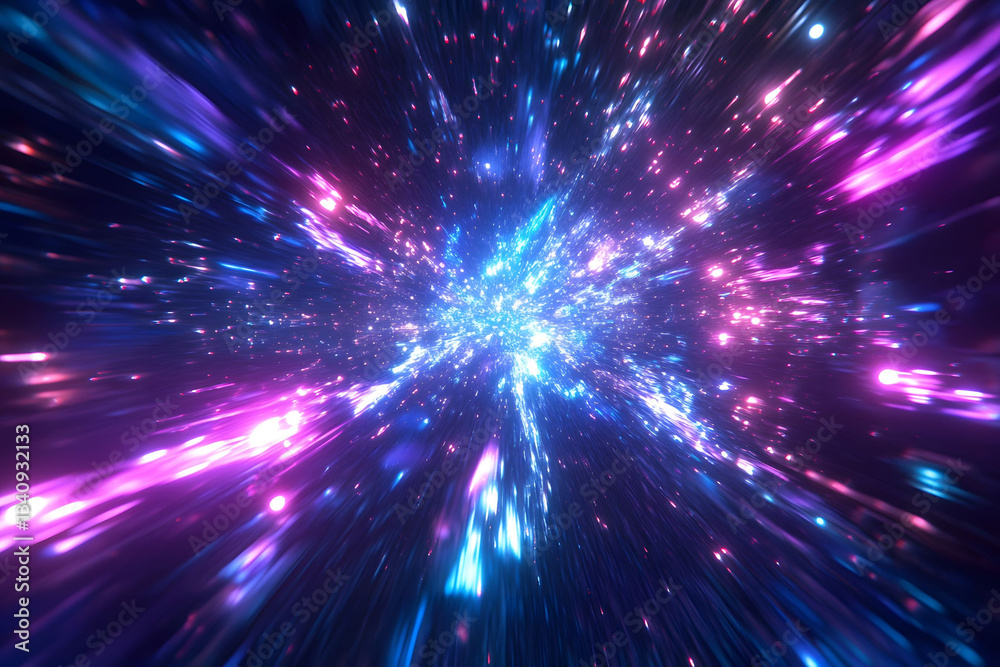 Naklejka premium Hyperspace Journey: A cosmic flight through nebulae and stars.