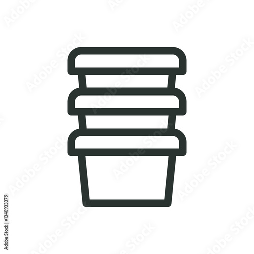 Plastic plant pots stack line icon, nursery pots vector symbol with editable stroke