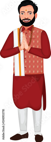 Indian Astrologer Namaskar Cartoon Character Vector Illustration (Royalty Free)