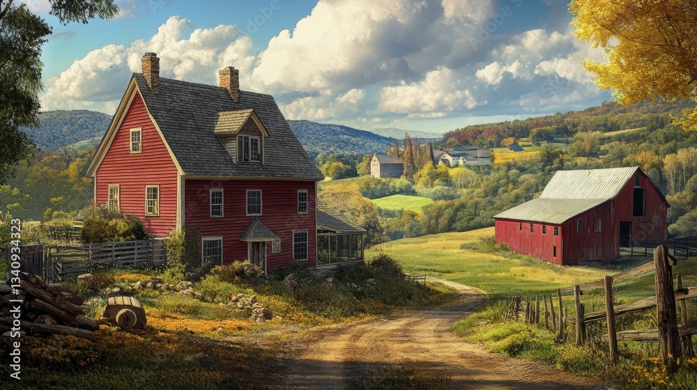 A farmhouse being modernized with new siding, energy-efficient windows, and a renovated barn A farmhouse being modernized with new siding, energy-efficient windows, and a renovated barn