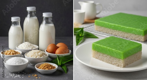 Making Kuih Seri Muka Ingredients Still Life with Cake