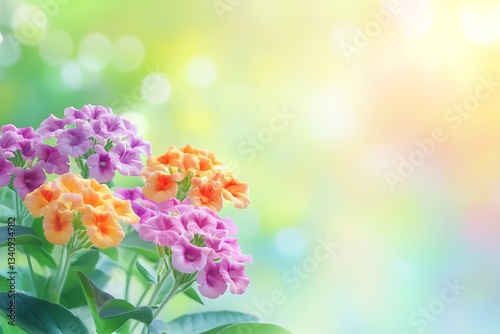Wallpaper Mural Delicate spring flowerbed in soft lilac and peach tones dewy petals catching morning sun faint mist hovering fresh and inviting with open text space Torontodigital.ca