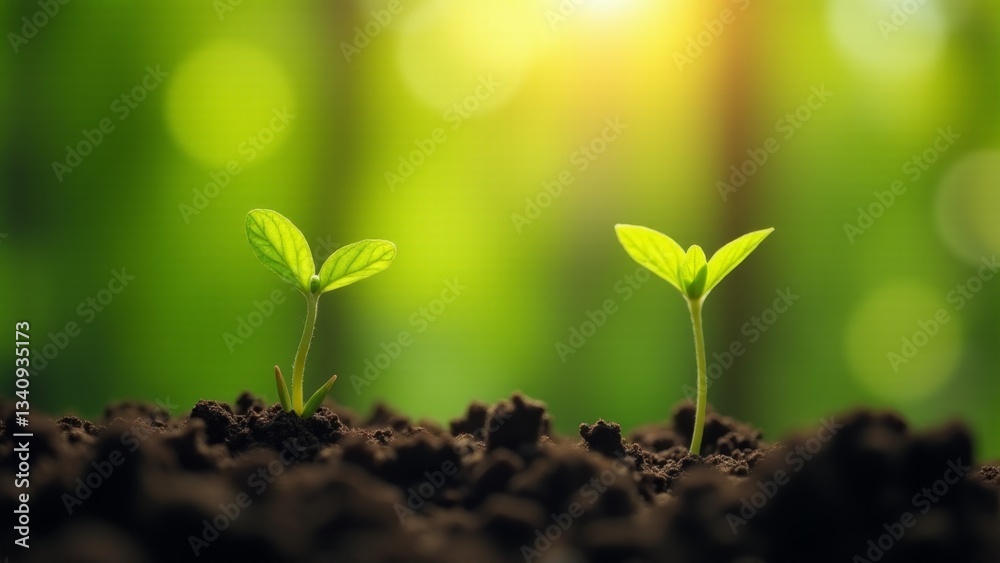 Two Young Seedlings In Fertile Soil Two Young Seedlings In Fertile Soil