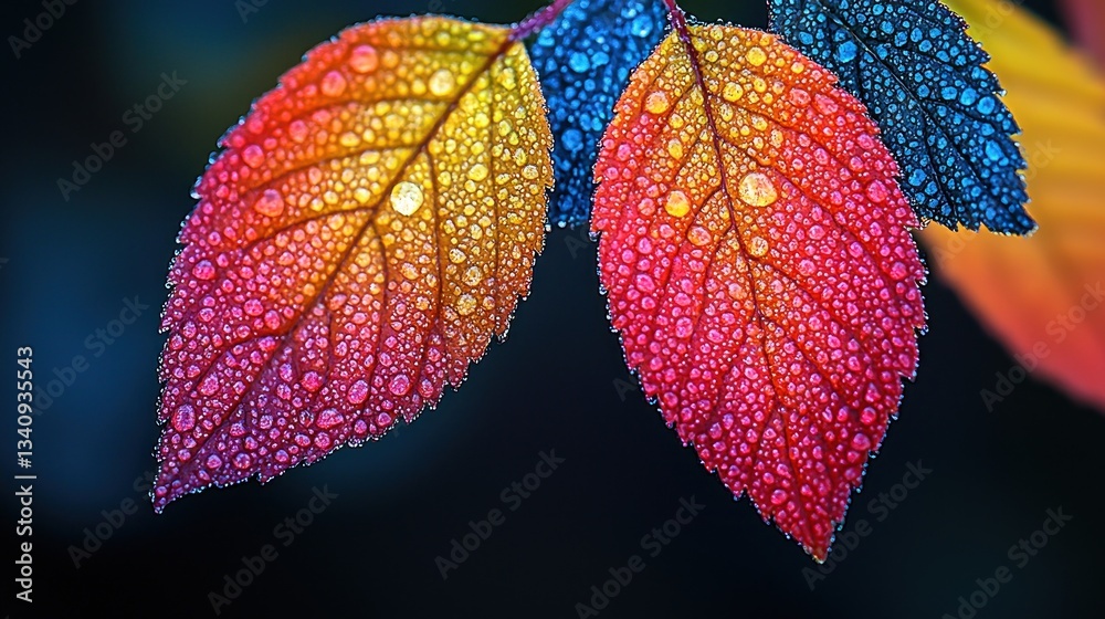 Fototapeta premium Vibrant autumn leaves covered in water droplets