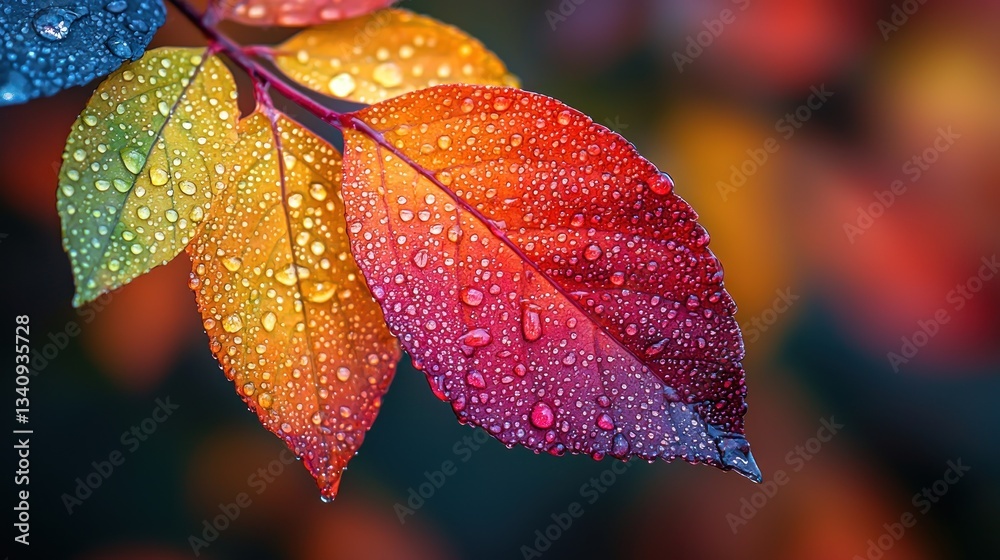 Vibrant autumn leaves, water droplets Vibrant autumn leaves, water droplets