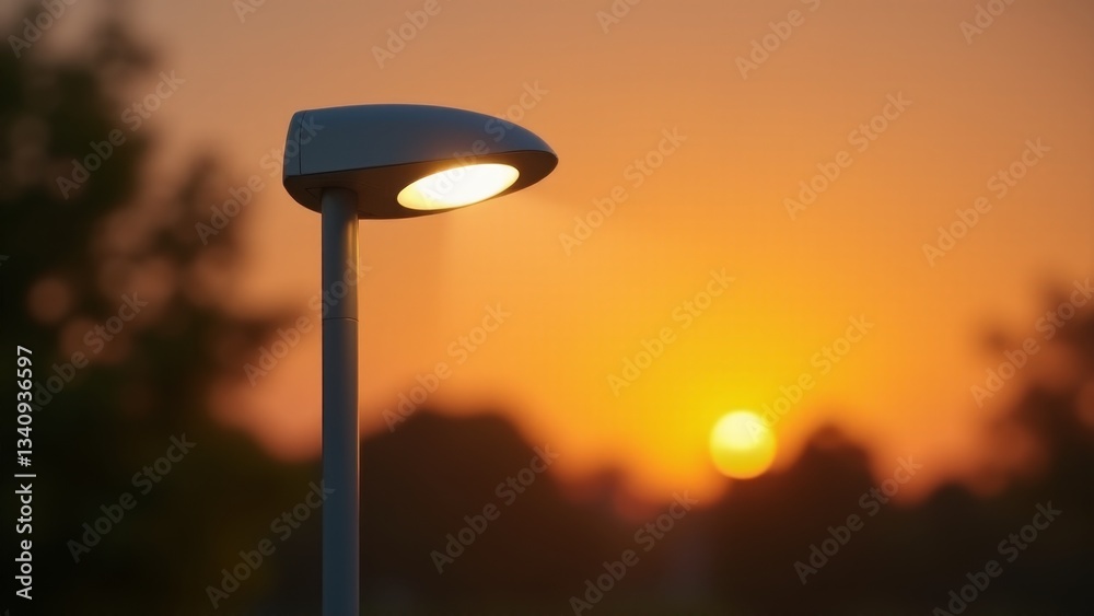Streetlight Against Orange Sunset Sky Background Streetlight Against Orange Sunset Sky Background