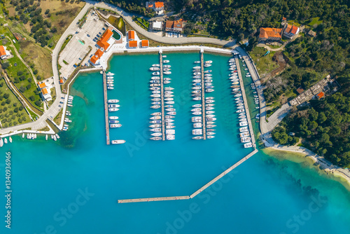 Fototapeta Naklejka Na Ścianę i Meble -  Aerial view of a Marina Slano, near Dubrovnik, Dalmatia region, Croatia 