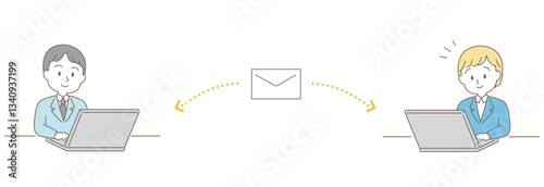 お問い合わせページの挿絵＿ご依頼から納品までの流れ＿スーツの男女
