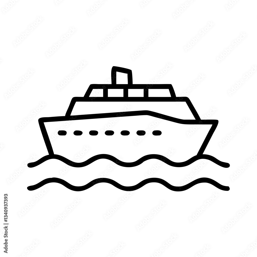 Cruise ship sailing on wavy water in a minimalist design Cruise ship sailing on wavy water in a minimalist design