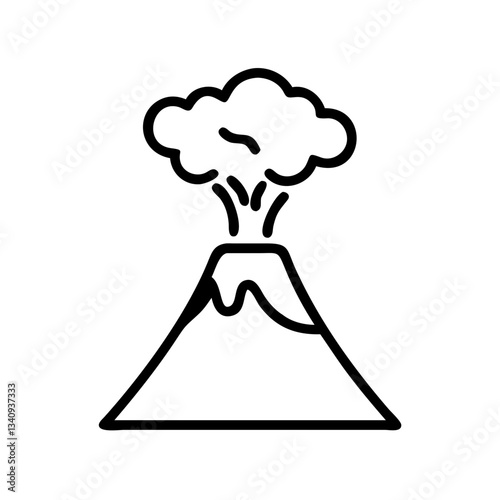 Erupting volcano with smoke clouds in a minimalist style