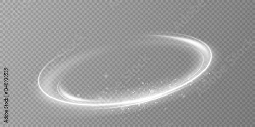 Glowing white spiral. Speed ​​abstract lines effect. Rotating shiny rings. Glowing circular lines. Glowing ring trail. Vector.