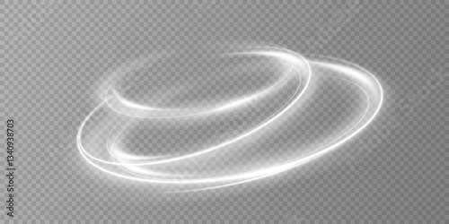 Glowing white spiral. Speed ​​abstract lines effect. Rotating shiny rings. Glowing circular lines. Glowing ring trail. Vector.