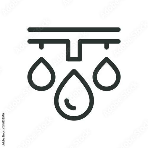 Drip irrigation line icon, watering system with drops vector symbol with editable stroke