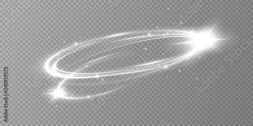 Glowing white spiral. Speed ​​abstract lines effect. Rotating shiny rings. Glowing circular lines. Glowing ring trail. Vector.