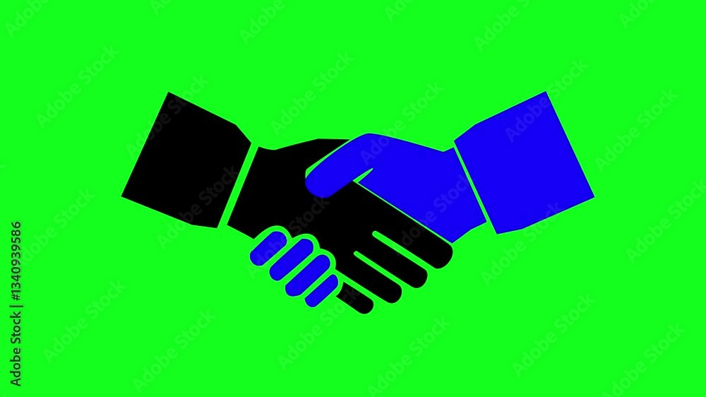Business People Handshake on a green background animation. Hand shake 2d animation 4k green screen.